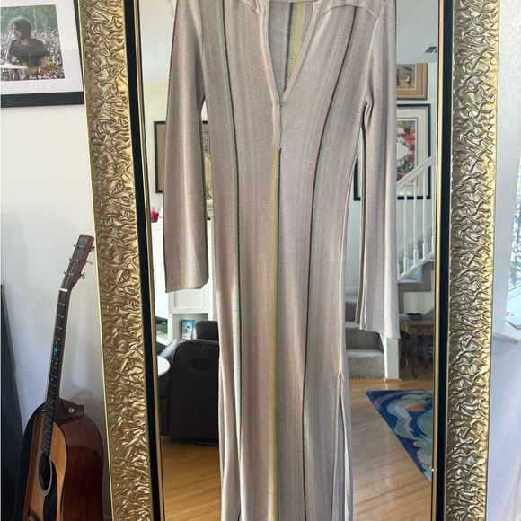Chic Beige Striped Long Sleeve Dress - Picture 1 of 2